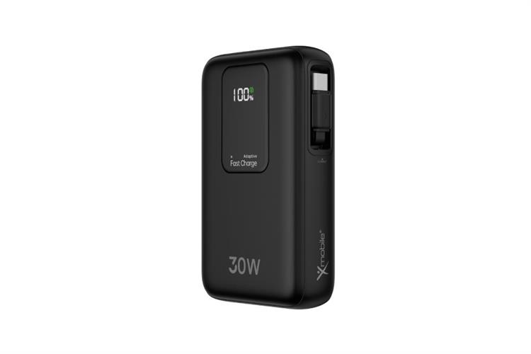 Pin sạc dự phòng Polymer 10000mAh Type C PD QC 3.0 30W Xmobile JP380 kèm Cáp dây rút Type C Màu Đen