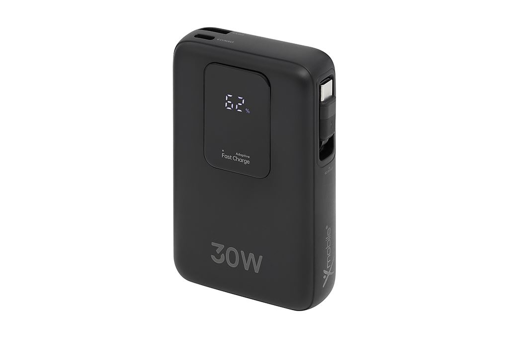 Pin sạc dự phòng Polymer 10000mAh Type C PD QC 3.0 30W Xmobile JP380 kèm Cáp dây rút Type C Màu Đen