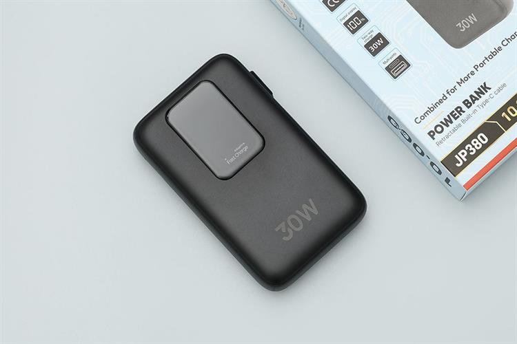 Pin sạc dự phòng Polymer 10000mAh Type C PD QC 3.0 30W Xmobile JP380 kèm Cáp dây rút Type C Màu Đen