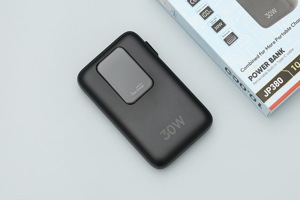 Pin sạc dự phòng Polymer 10000mAh Type C PD QC 3.0 30W Xmobile JP380 kèm Cáp dây rút Type C Màu Đen
