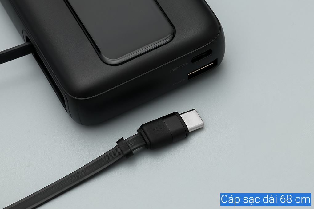 Pin sạc dự phòng Polymer 10000mAh Type C PD QC 3.0 30W Xmobile JP380 kèm Cáp dây rút Type C Màu Đen