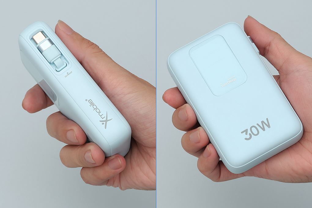 Pin sạc dự phòng Polymer 10000mAh Type C PD QC 3.0 30W Xmobile JP380 kèm Cáp dây rút Type C Màu Xanh Dương