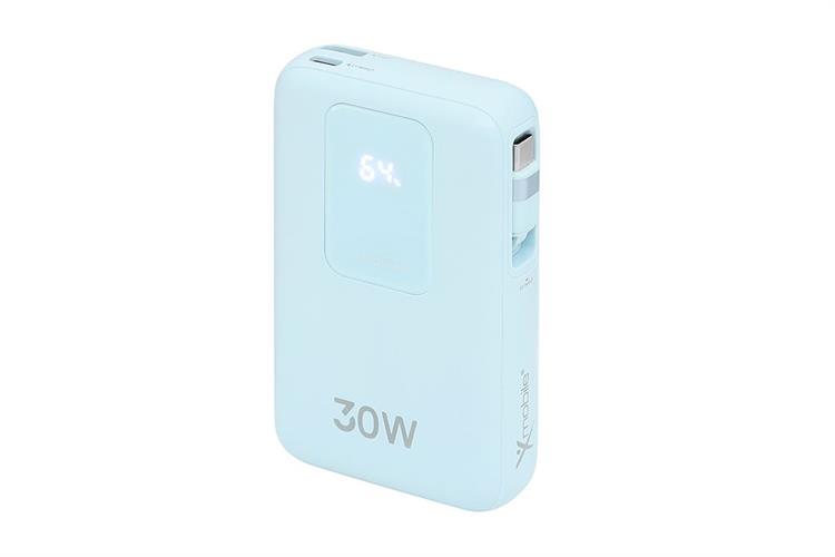 Pin sạc dự phòng Polymer 10000mAh Type C PD QC 3.0 30W Xmobile JP380 kèm Cáp dây rút Type C Màu Xanh Dương