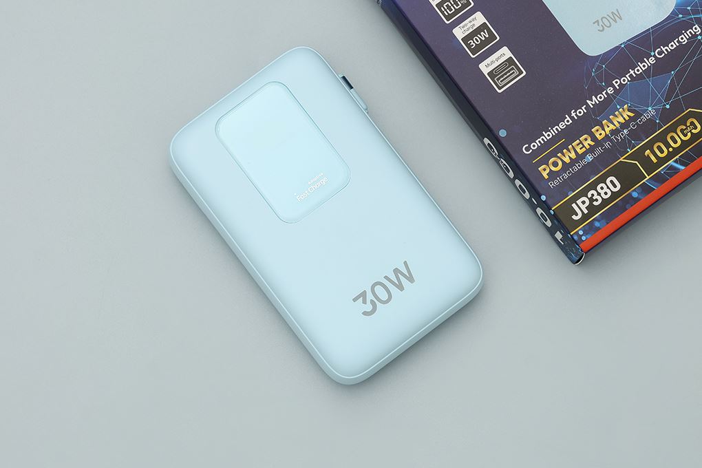 Pin sạc dự phòng Polymer 10000mAh Type C PD QC 3.0 30W Xmobile JP380 kèm Cáp dây rút Type C Màu Xanh Dương