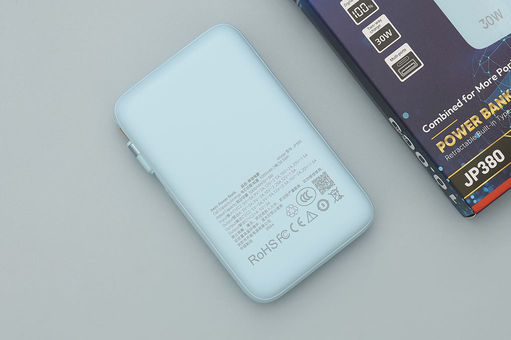 Pin sạc dự phòng Polymer 10000mAh Type C PD QC 3.0 30W Xmobile JP380 kèm Cáp dây rút Type C Màu Xanh Dương