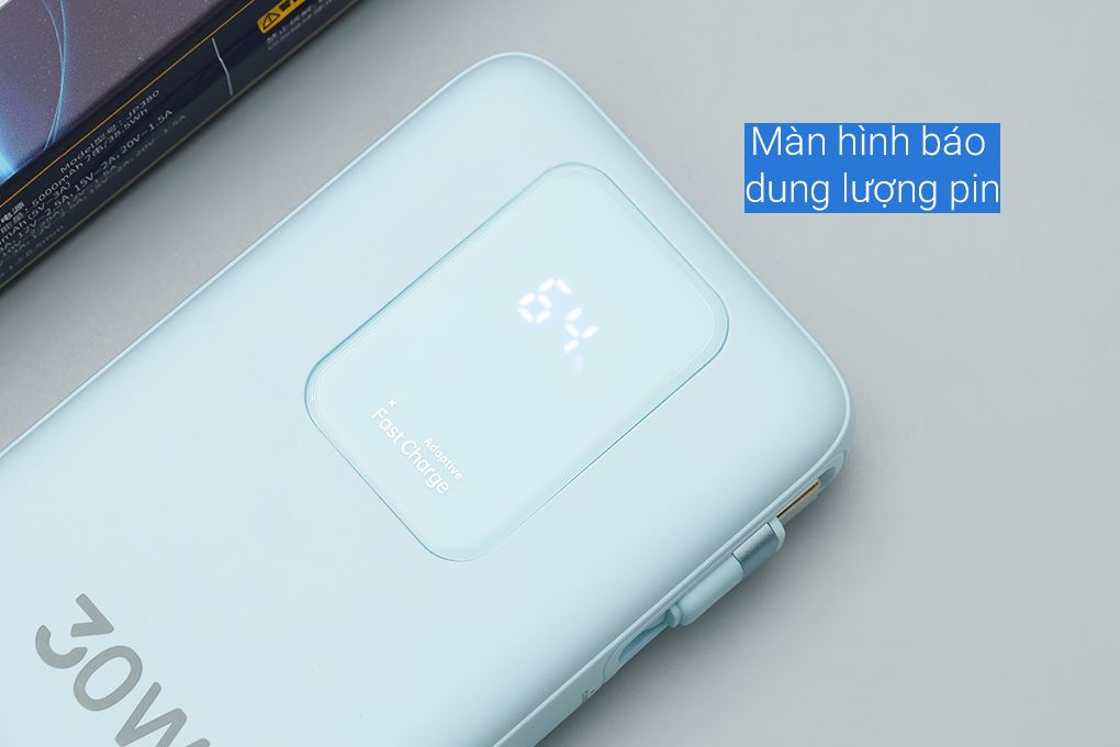 Pin sạc dự phòng Polymer 10000mAh Type C PD QC 3.0 30W Xmobile JP380 kèm Cáp dây rút Type C Màu Xanh Dương