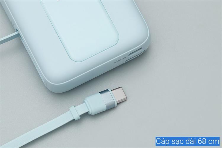 Pin sạc dự phòng Polymer 10000mAh Type C PD QC 3.0 30W Xmobile JP380 kèm Cáp dây rút Type C Màu Xanh Dương