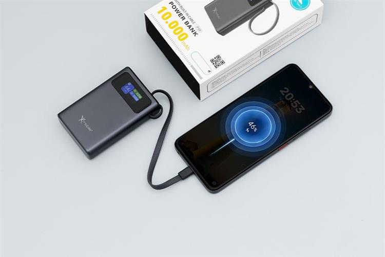 Pin sạc dự phòng Polymer 10000mAh Type C PD QC 3.0 45W Xmobile TFT JP381 kèm Cáp Type C Màu Xám