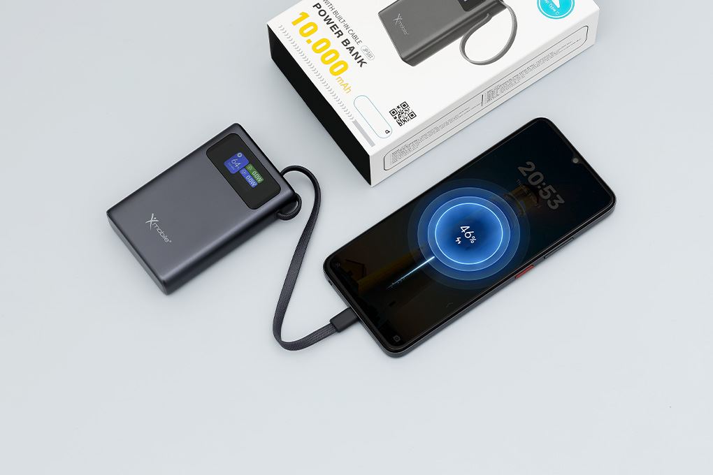 Pin sạc dự phòng Polymer 10000mAh Type C PD QC 3.0 45W Xmobile TFT JP381 kèm Cáp Type C Màu Xám