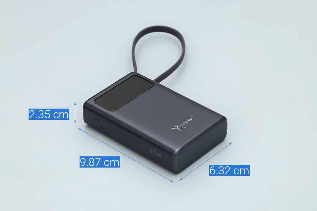 Pin sạc dự phòng Polymer 10000mAh Type C PD QC 3.0 45W Xmobile TFT JP381 kèm Cáp Type C Màu Xám