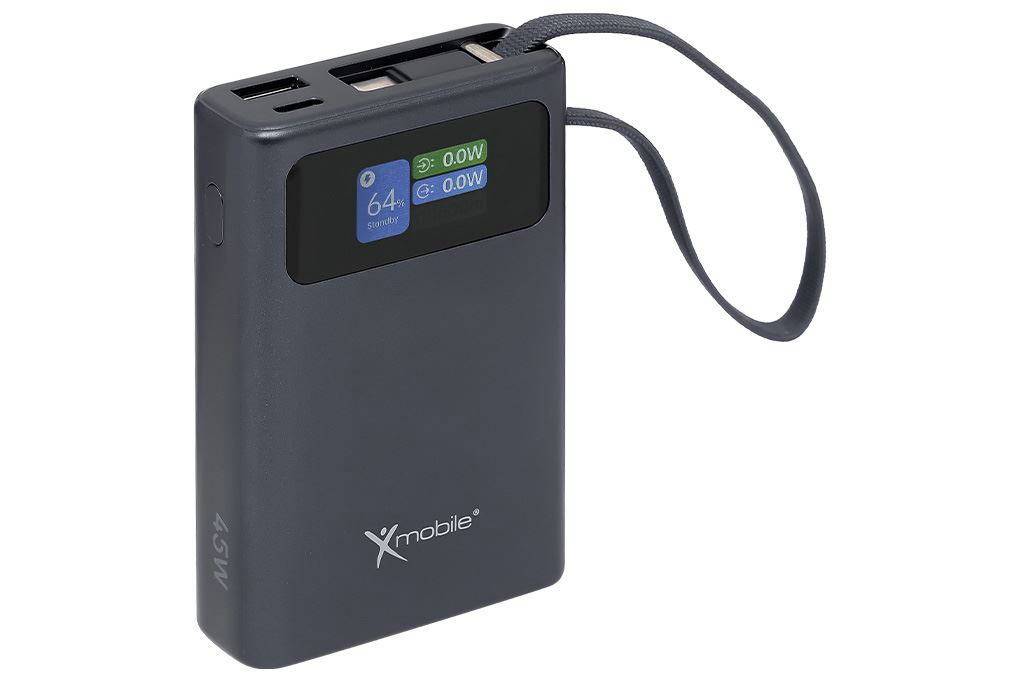 Pin sạc dự phòng Polymer 10000mAh Type C PD QC 3.0 45W Xmobile TFT JP381 kèm Cáp Type C Màu Xám