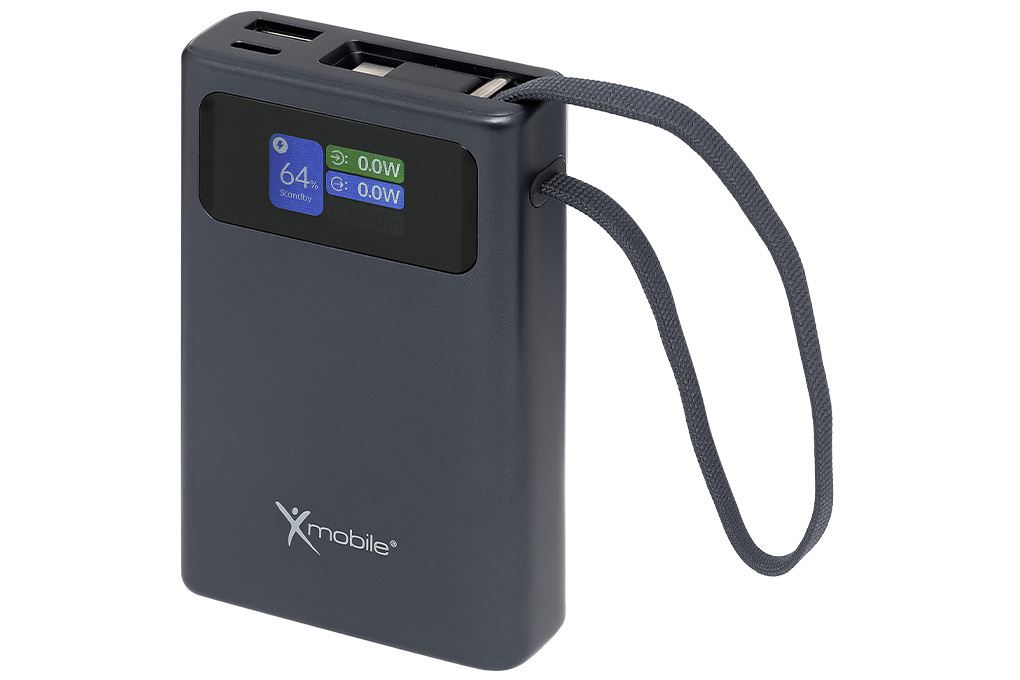 Pin sạc dự phòng Polymer 10000mAh Type C PD QC 3.0 45W Xmobile TFT JP381 kèm Cáp Type C Màu Xám