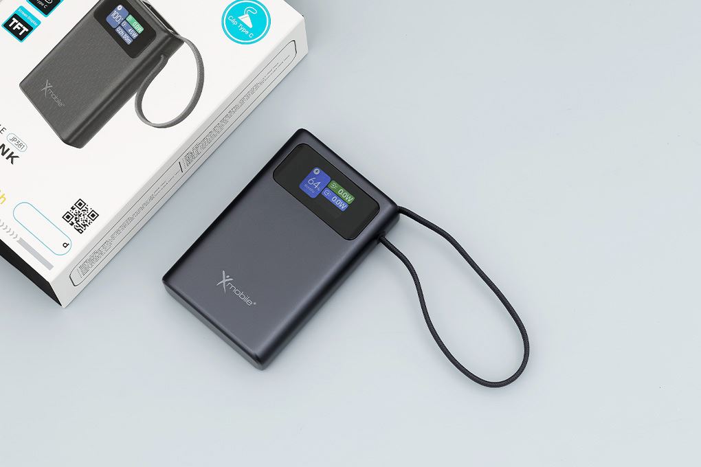 Pin sạc dự phòng Polymer 10000mAh Type C PD QC 3.0 45W Xmobile TFT JP381 kèm Cáp Type C Màu Xám