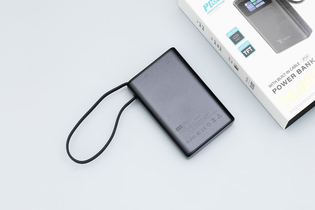 Pin sạc dự phòng Polymer 10000mAh Type C PD QC 3.0 45W Xmobile TFT JP381 kèm Cáp Type C Màu Xám
