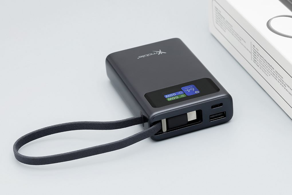 Pin sạc dự phòng Polymer 10000mAh Type C PD QC 3.0 45W Xmobile TFT JP381 kèm Cáp Type C Màu Xám