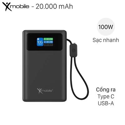 Pin sạc dự phòng Polymer 20000mAh Type C PD QC 3.0 100W Xmobile TFT JP392 kèm Cáp Type C