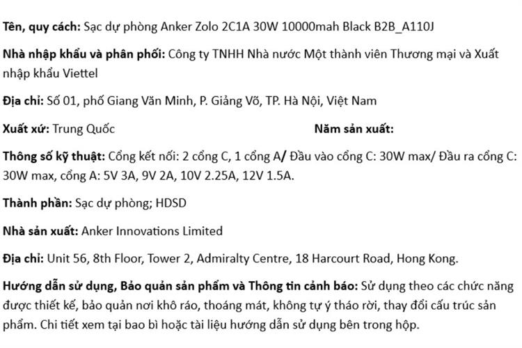 Pin sạc dự phòng LiFePO4 10000mAh Type C PD QC 3.0 30W Anker Zolo A110J Màu Đen