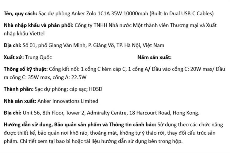 Pin sạc dự phòng Polymer 10000mAh Type C PD QC 3.0 35W Anker Zolo A110L kèm 2 Cáp Type C Màu Xanh Dương