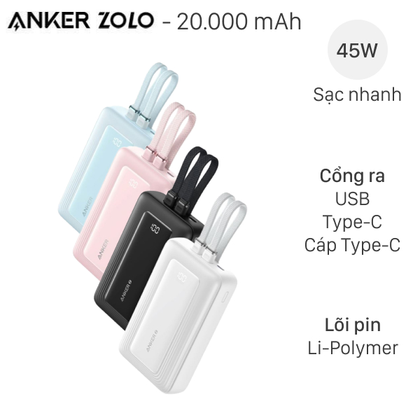 Anker Zolo 45W A110M kèm 2 Cáp Type C
