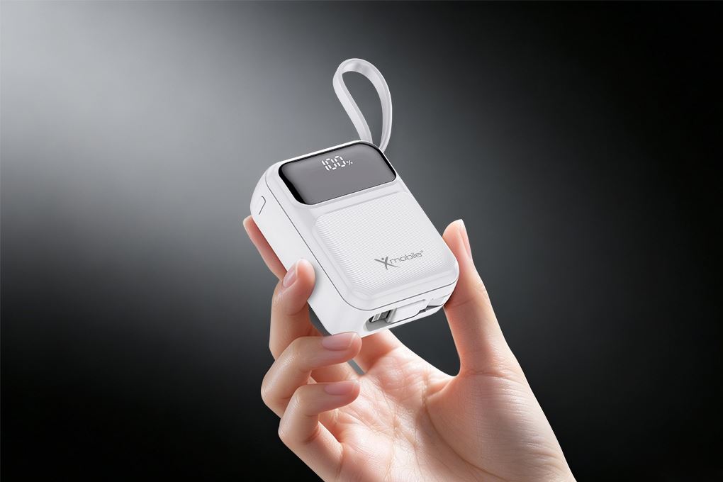 Pin sạc dự phòng Polymer 10000mAh Type C PD QC 3.0 22.5W Xmobile MiniGo G653 kèm Cáp Lightning và Type C Màu Trắng