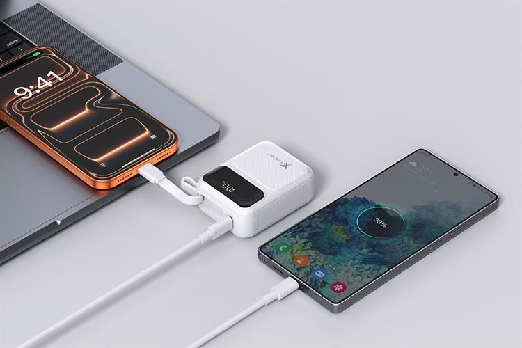 Pin sạc dự phòng Polymer 10000mAh Type C PD QC 3.0 22.5W Xmobile MiniGo G653 kèm Cáp Lightning và Type C Màu Trắng