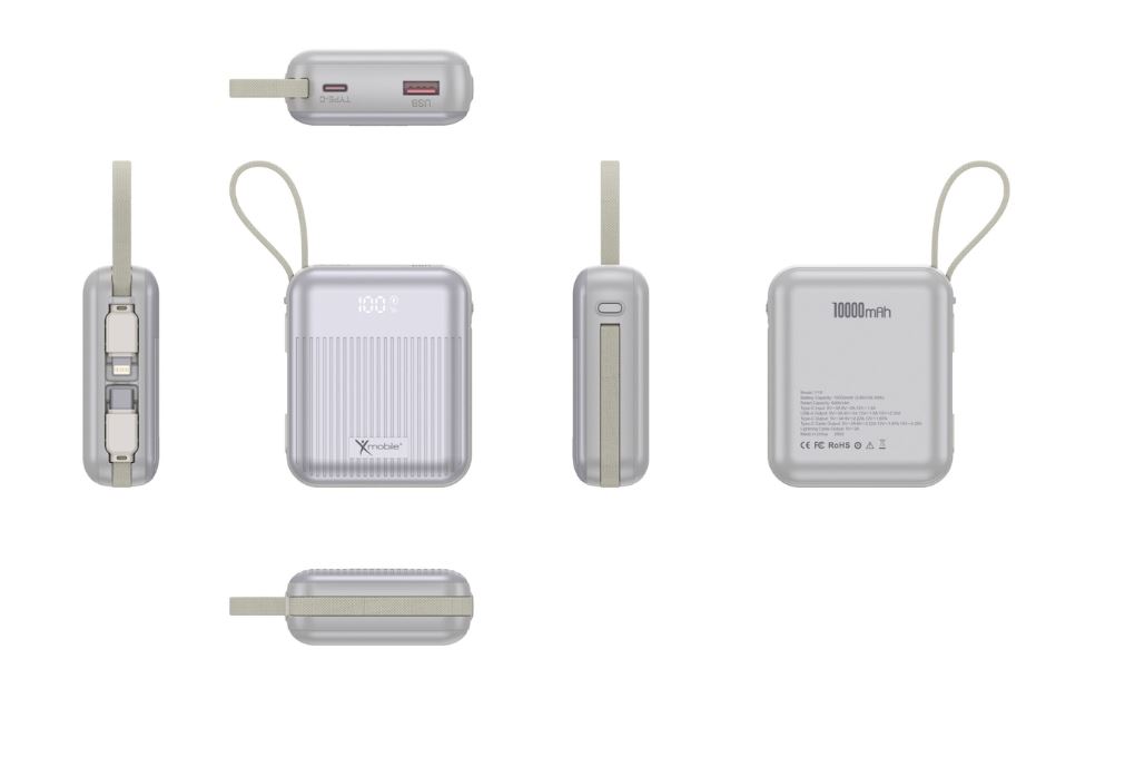 Pin sạc dự phòng Polymer 10000mAh Type C PD QC 3.0 22.5W Xmobile CarryOn Y111 kèm Cáp Lightning và Type C Màu Bạc