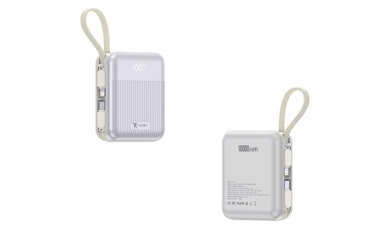 Pin sạc dự phòng Polymer 10000mAh Type C PD QC 3.0 22.5W Xmobile CarryOn Y111 kèm Cáp Lightning và Type C Màu Bạc