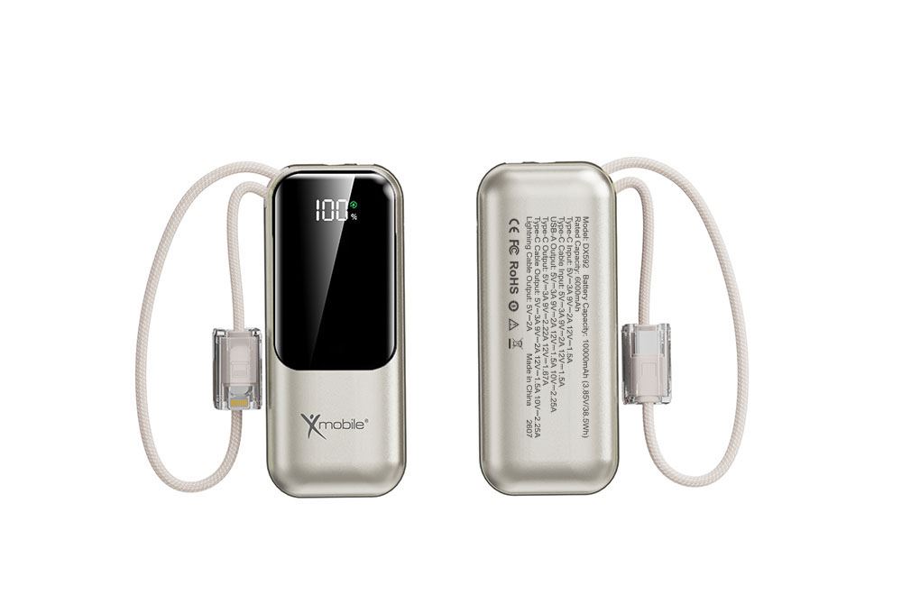 Pin sạc dự phòng Polymer 10000mAh Type C PD QC 3.0 22.5W Xmobile PocketGo DX592 kèm Cáp Lightning và Type C Màu Vàng