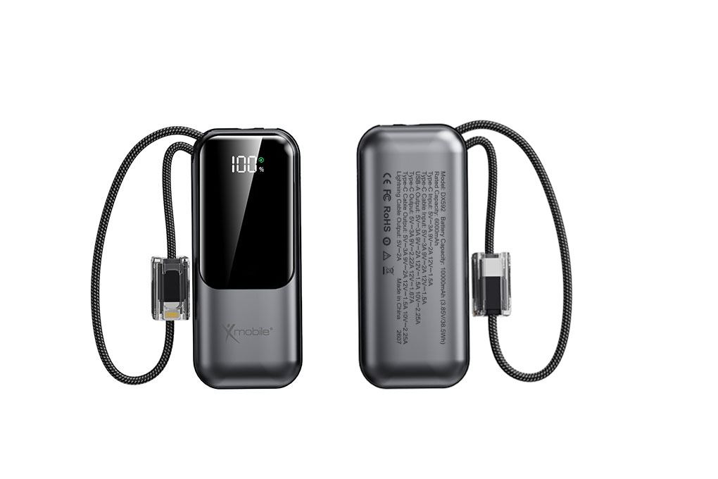 Pin sạc dự phòng Polymer 10000mAh Type C PD QC 3.0 22.5W Xmobile PocketGo DX592 kèm Cáp Lightning và Type C Màu Xám