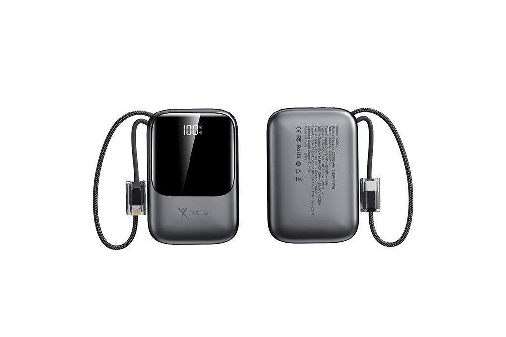 Pin sạc dự phòng Polymer 20000mAh Type C PD QC 3.0 22.5W Xmobile PocketGo DX593 kèm Cáp Lightning và Type C Màu Xám