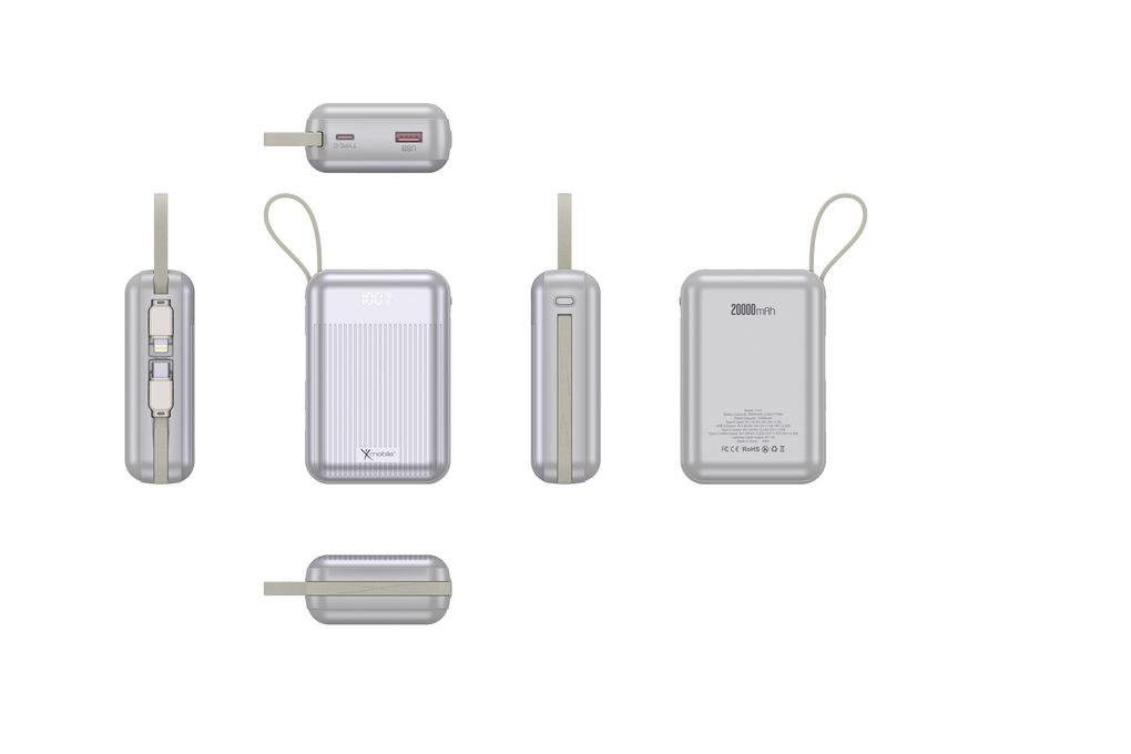 Pin sạc dự phòng Polymer 20000mAh Type C PD QC 3.0 22.5W Xmobile CarryOn Y112 kèm Cáp Lightning và Type C Màu Bạc