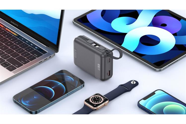 Pin sạc dự phòng Polymer 20000mAh Type C PD QC 3.0 22.5W Xmobile CarryOn Y112 kèm Cáp Lightning và Type C Màu Xám