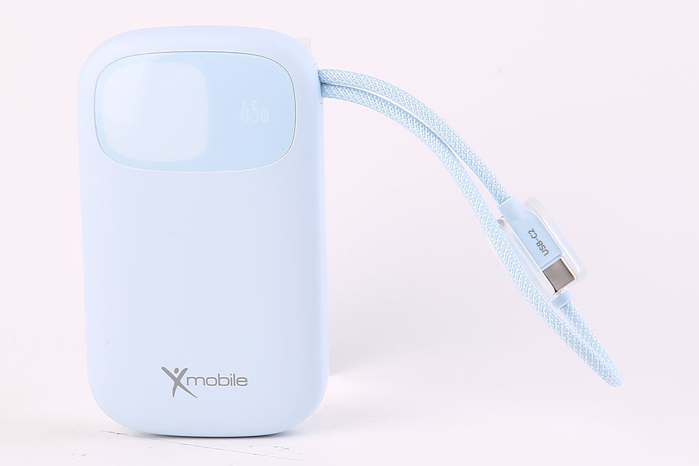 Pin sạc dự phòng Polymer 10000mAh Type C PD QC 3.0 45W Xmobile DS85C9 kèm Cáp Type C Màu Xanh Dương