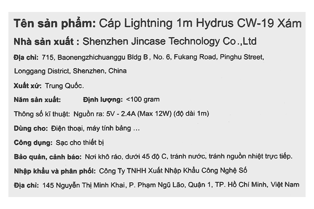 Cáp Lightning 1m Hydrus CW-19 - 9