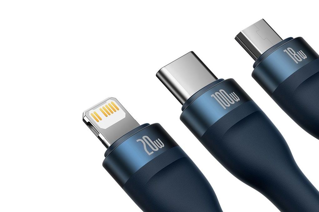 Cáp sạc nhanh 3 đầu Type-C - Type-C Lightning Micro USB 100W 1.5m Baseus Flash Series 2 CB000004 Màu Xanh dương đậm