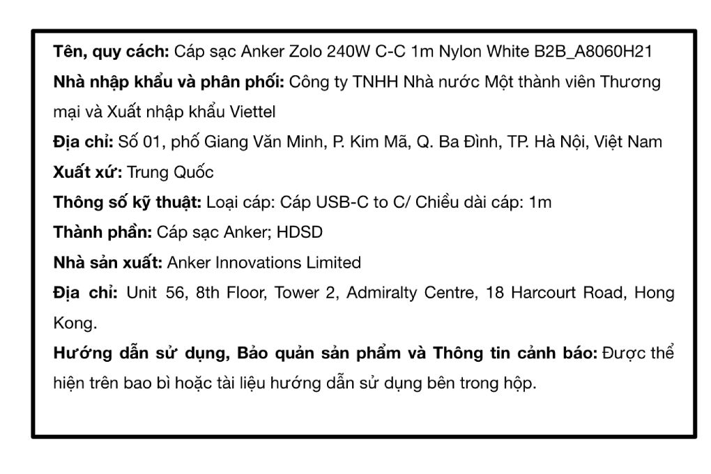 Cáp sạc nhanh và truyền dữ liệu Type-C - Type-C 240W 1m Anker Zolo A8060 Màu Trắng