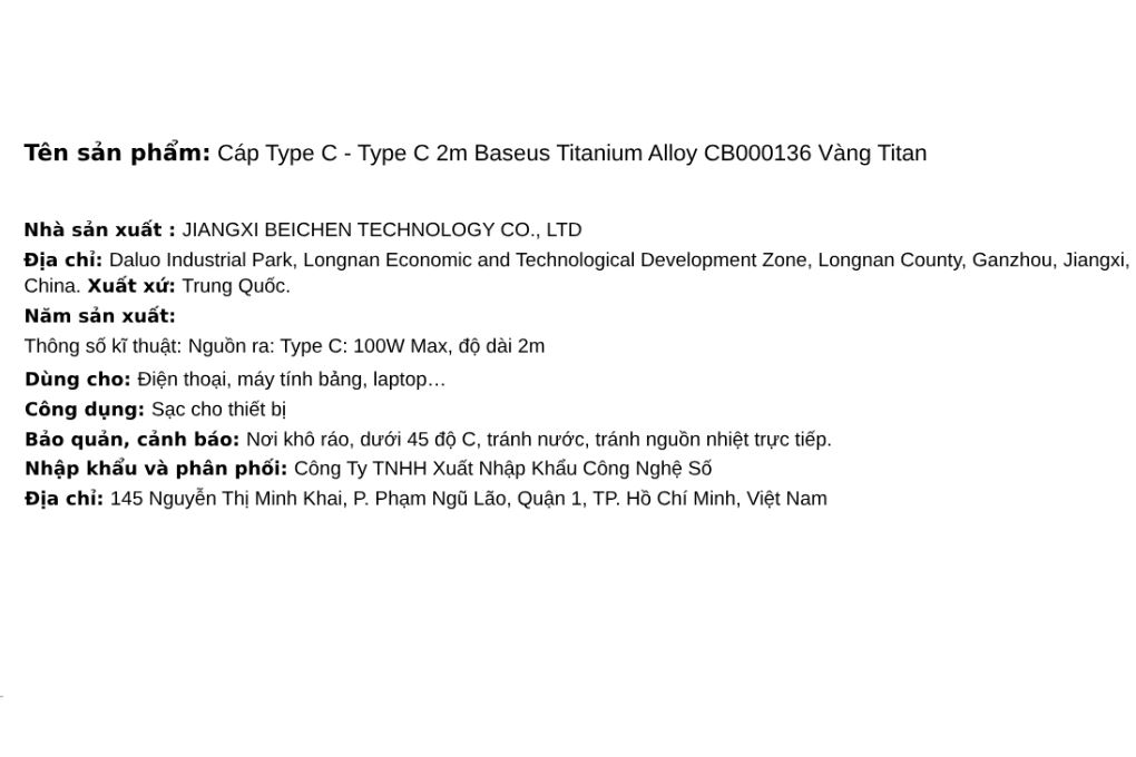 Cáp sạc nhanh Type-C - Type-C 100W 2m Baseus Titanium Alloy CB000136 - 7