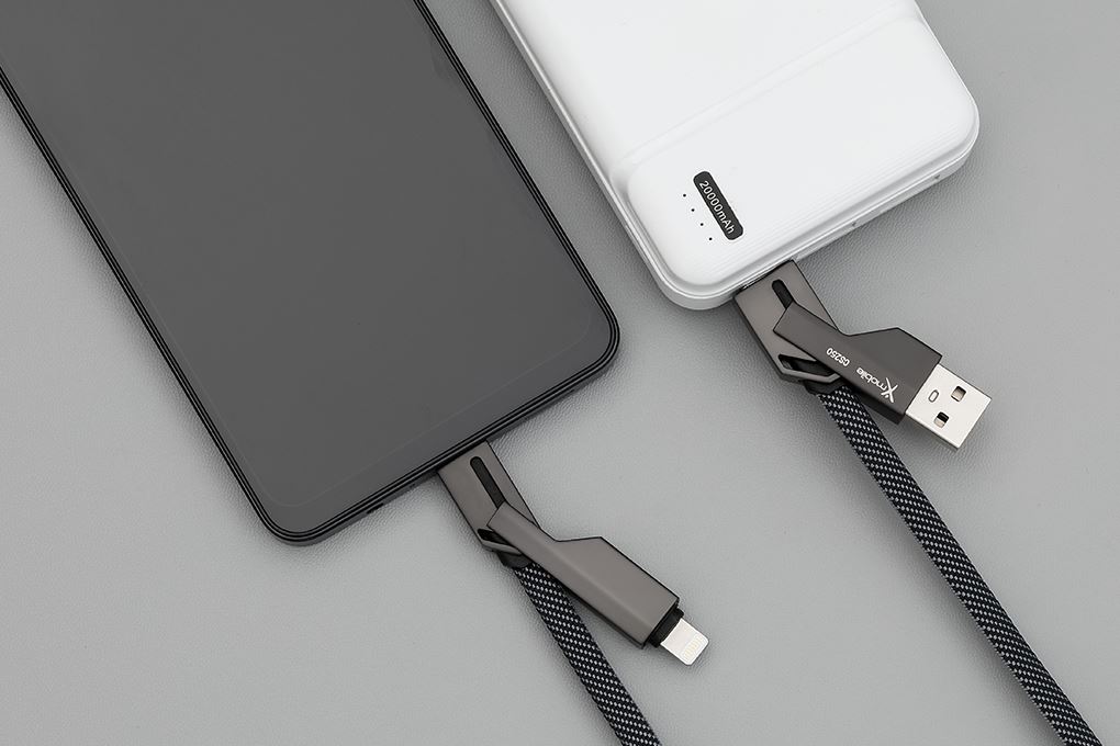 Cáp sạc nhanh đa năng 4 in 1 Lightning Type C 60W 1m Xmobile CS250 Màu Đen
