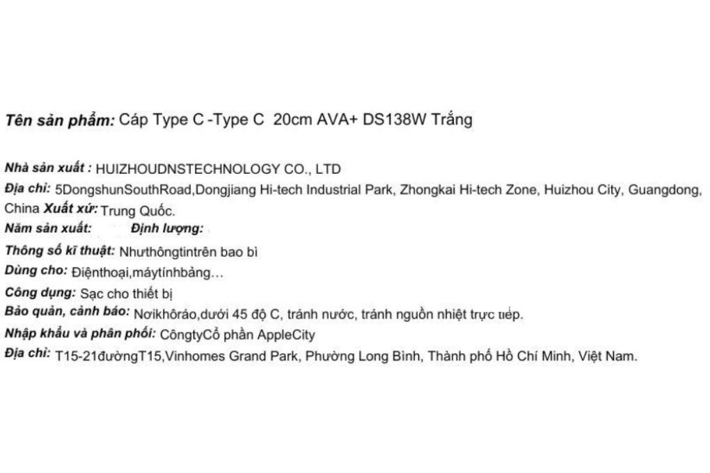 Cáp sạc nhanh và truyền dữ liệu Type-C - Type-C 60W 0.2m AVA+ DS138 Màu Trắng
