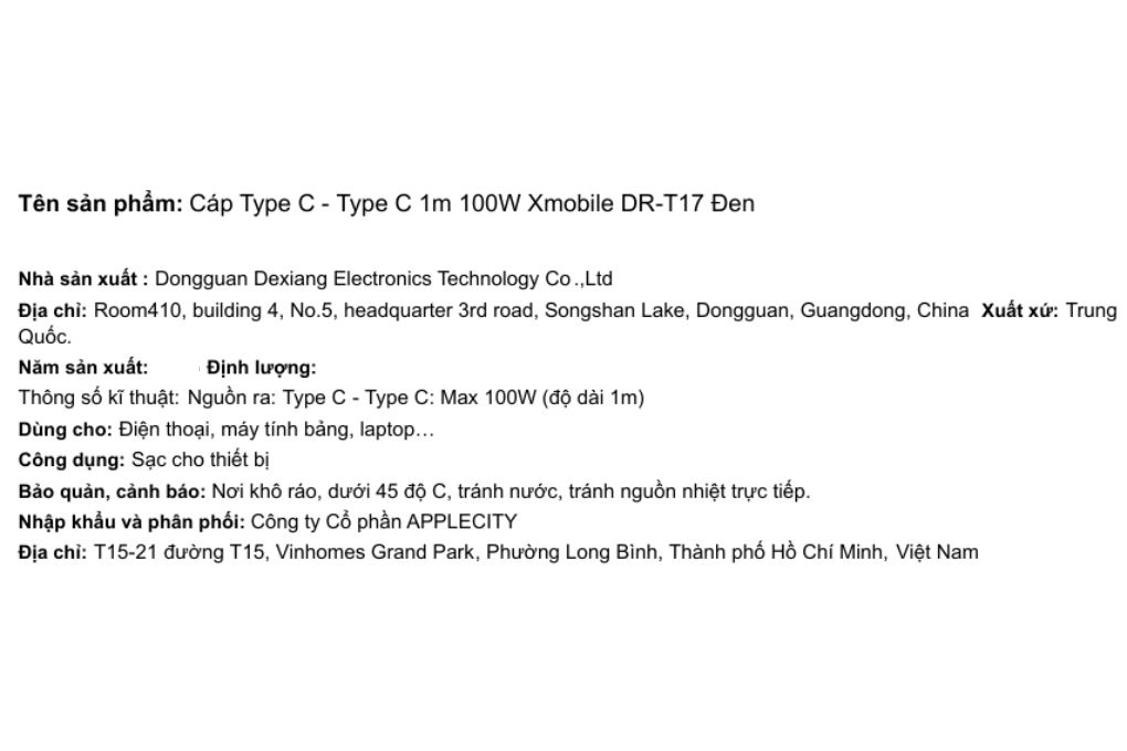 Cáp sạc nhanh Type-C - Type-C 100W 1m Xmobile DR-T17 - 9