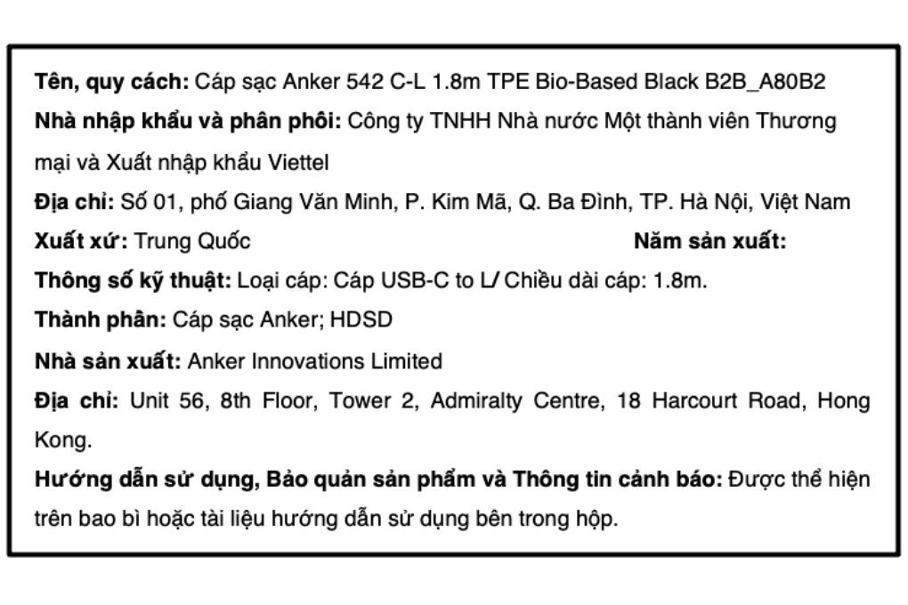 Cáp sạc nhanh Type-C - Lightning 30W 1.8m Anker 542 Bio A80B2 Màu Đen