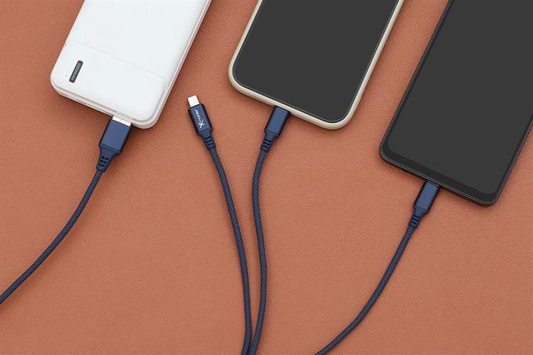 Cáp 3 đầu Lightning Type C Micro 1m Xmobile DR002 Xanh Navy Màu Xanh Navy