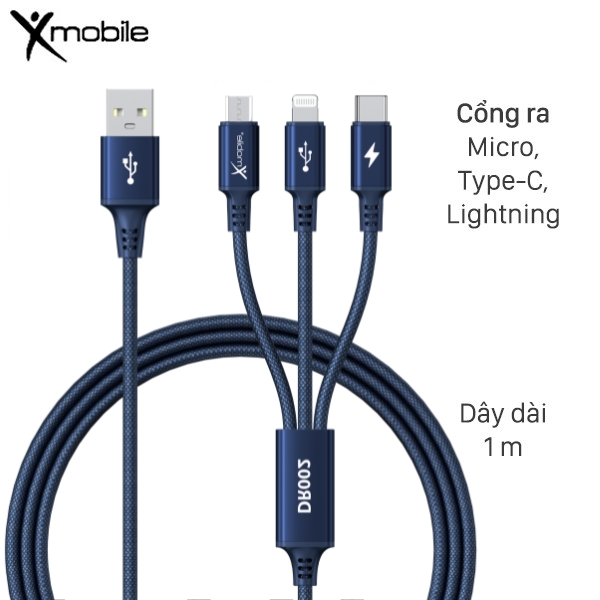 Cáp 3 đầu Lightning Type C Micro 1m Xmobile DR002