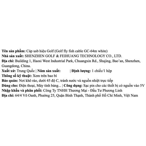 Cáp sạc nhanh và truyền dữ liệu USB A - Micro USB 1m Golf GC-64M Màu Trắng