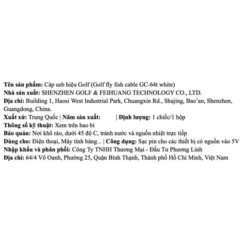 Cáp sạc nhanh và truyền dữ liệu USB A - Type C 18W 1m Golf GC-64T - Trắng Màu Trắng