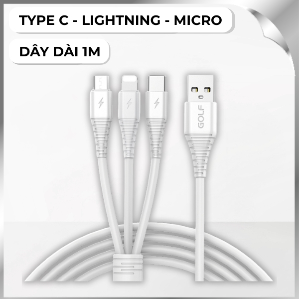 Cáp sạc nhanh và truyền dữ liệu 3 đầu 1m Golf GC-65