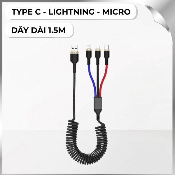 Cáp sạc nhanh và truyền dữ liệu 3 đầu 1.5m Golf GC-72X