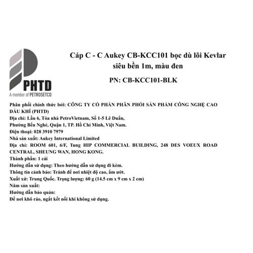 Cáp sạc nhanh và truyền dữ liệu Type-C - Type-C 100W 1m Aukey CB-KCC101 - Đen Màu Đen