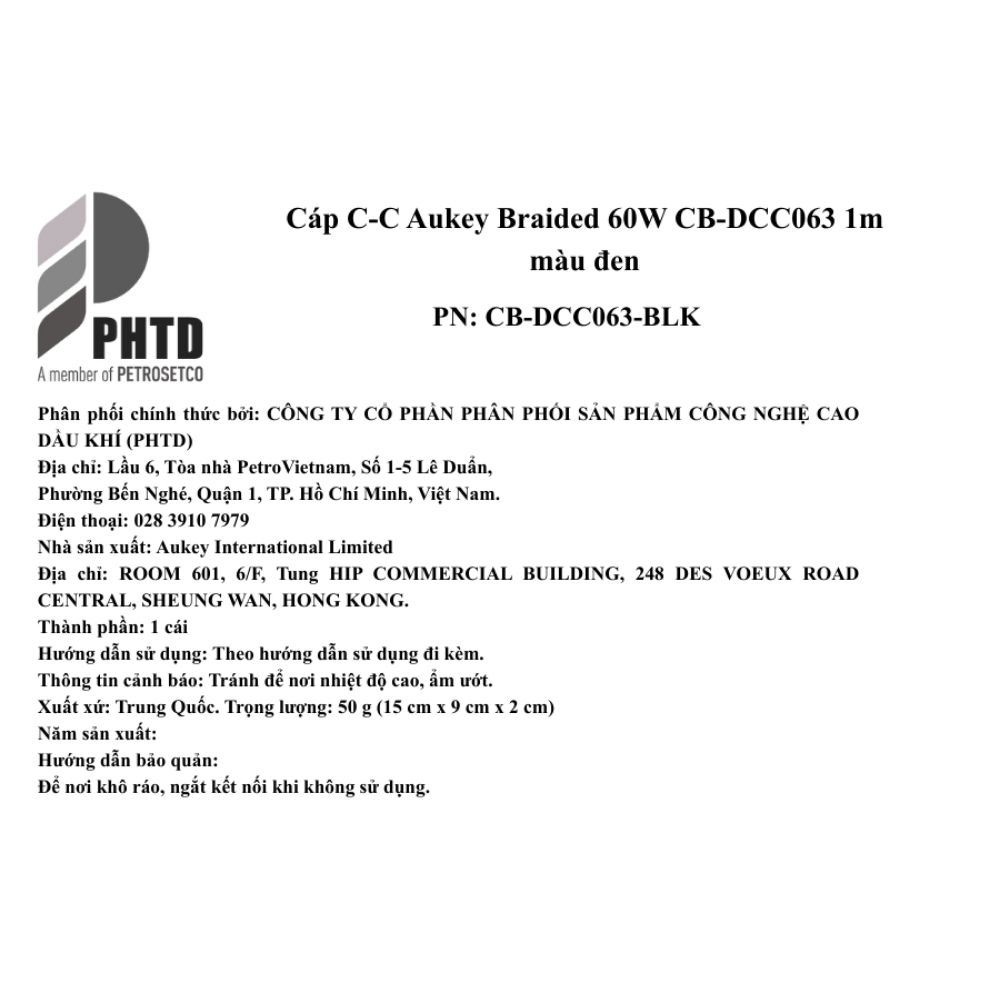Cáp sạc nhanh và truyền dữ liệu Type-C - Type-C 60W 1m Aukey CB-DCC063 - Đen - 6