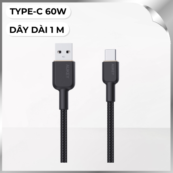 Cáp sạc nhanh và truyền dữ liệu USB-A - Type-C 60W 1m Aukey CB-NAC1 - Đen